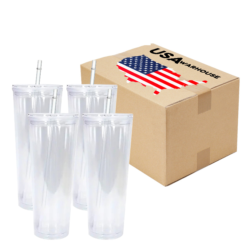 US Warehouse Free Shipping Sublimation Blanks 24oz Snow Globe Cup Double Walled Plastic Cups Snowglobe Tumbler Cup with Straw