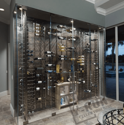High-end wine rack wall mounted metal bar cellar wall large wine whiskey glass thermostatic wine storage cabinet cellar