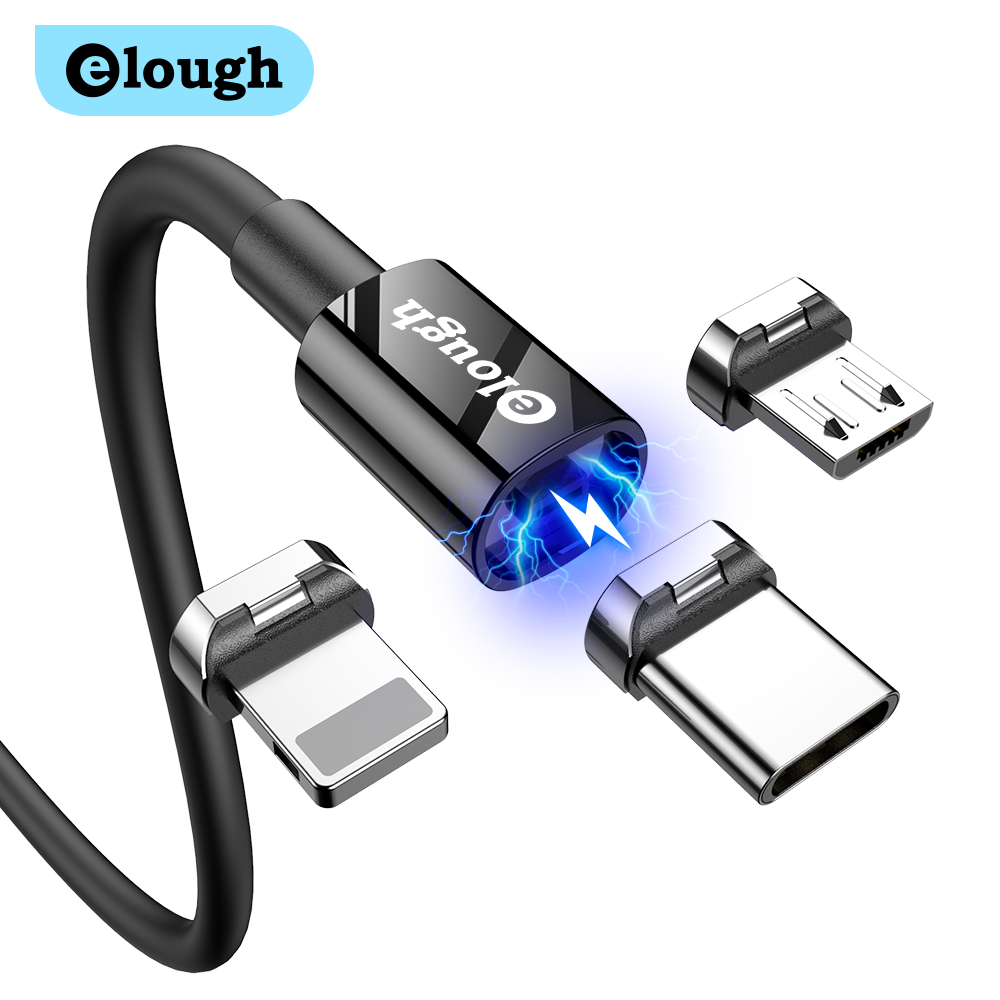 Elough handfree 2 pin быстрой зарядки телефона Зарядка 2 м 3 в 1 мобильный micro usb-кабель для передачи данных из Магнитный кабель со светом