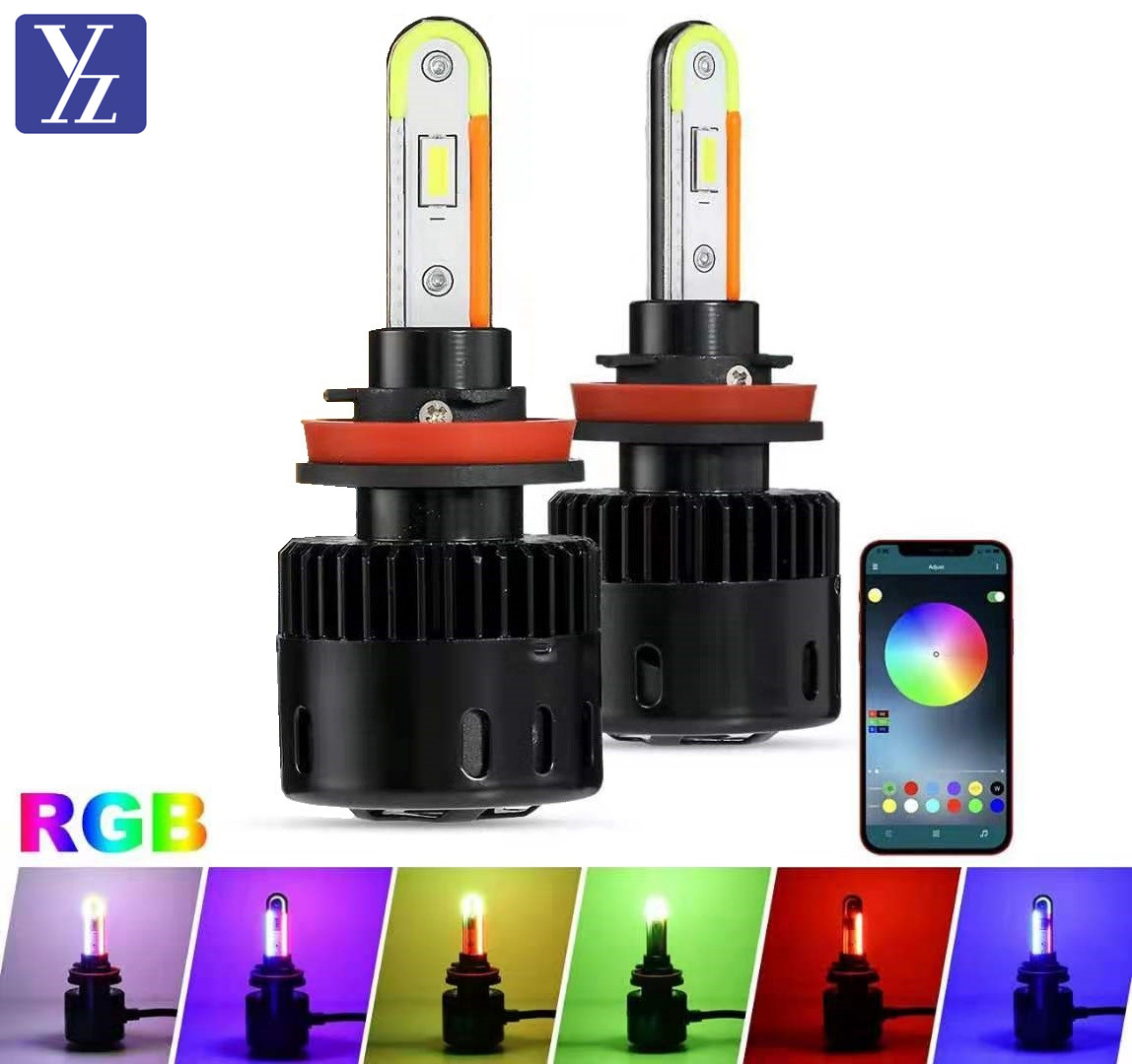 Mobile App to control RGB multicolor automotive led bulb 9005 H11 H7 880 5202 car headlamp H4 led headlight