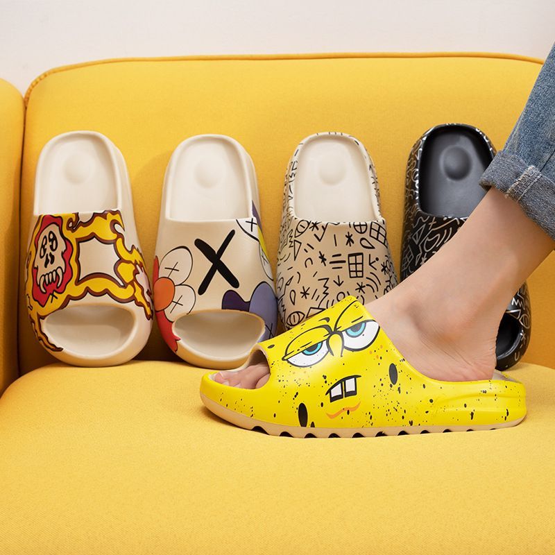 2021 Summer Graffiti Fish Mouth Ladies Women's Thick Soles Outer Wear Sandals Slides Beach Platform Slippers For Women