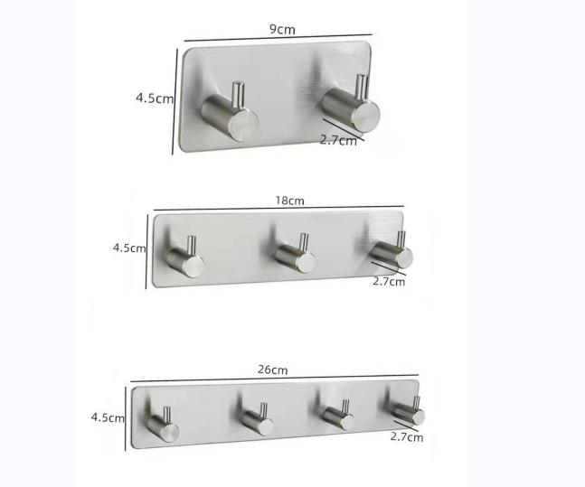 New Style Self Adhesive Set of Strong Sticky Wall Coat Towel Hooks Key Hook 304 Stainless Steel Towel Hook