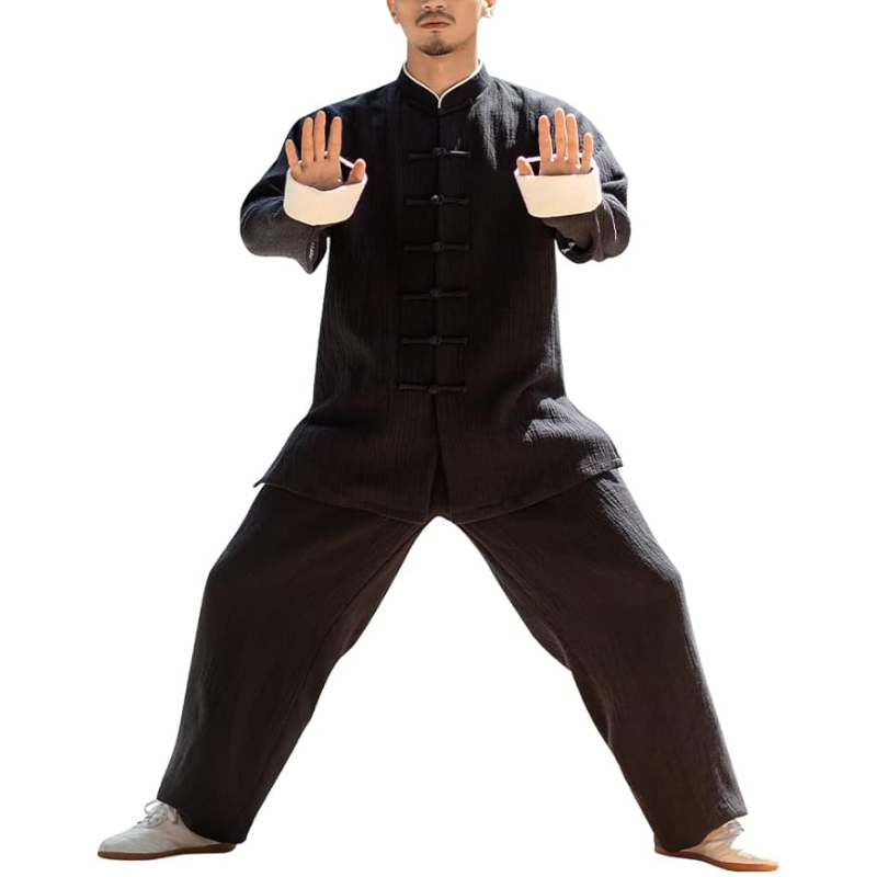Mens Chinese Traditional Tai Chi Uniform Mandarin Collar Tang Suit Wing Chun Clothing Kung Fu Shirt Martial Arts Uniforms