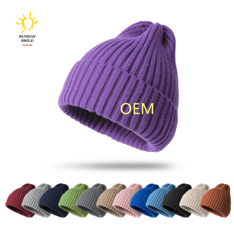 wholesale custom stitched logo unisex winter cap outdoor short skull plain cuff knitted fisherman beanies hats for men and women