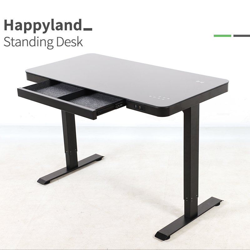 Modern Electric Standing Desk With Tempered Glass Desktop Dual Motor Height Adjustable Ergonomic Home Office Desks With Drawers