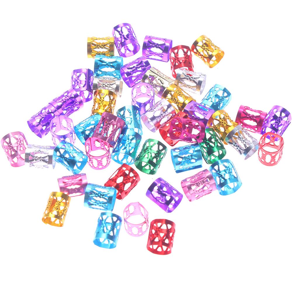 50pcs 8mm 6 colors Mixed Beads Adjustable Hair Braids Dreadlock Beads Adjustable Hair Braid Rings Cuff Clips Tubes Jewelry