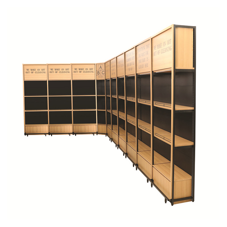 New style modern supermarket wooden shelf heavy duty supermarket shelf with cabinet