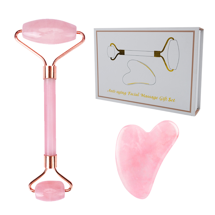 High Quality Facial Massage Guasha Massager Tool Pink Rose Quartz Jade Roller And Jade Guasha Stone
