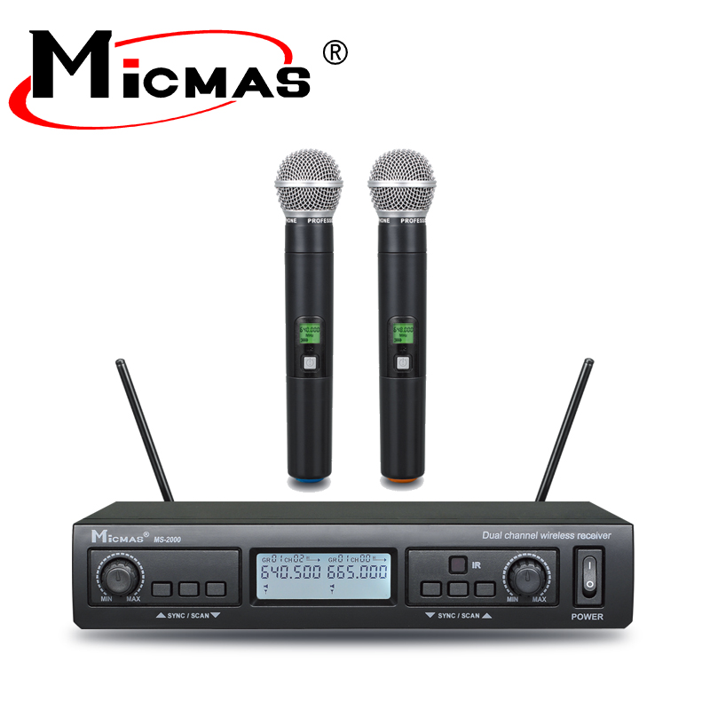 MS-2000 Высококачественный чистый звук UHF двухканальная ручная Беспроводная микрофонная система
