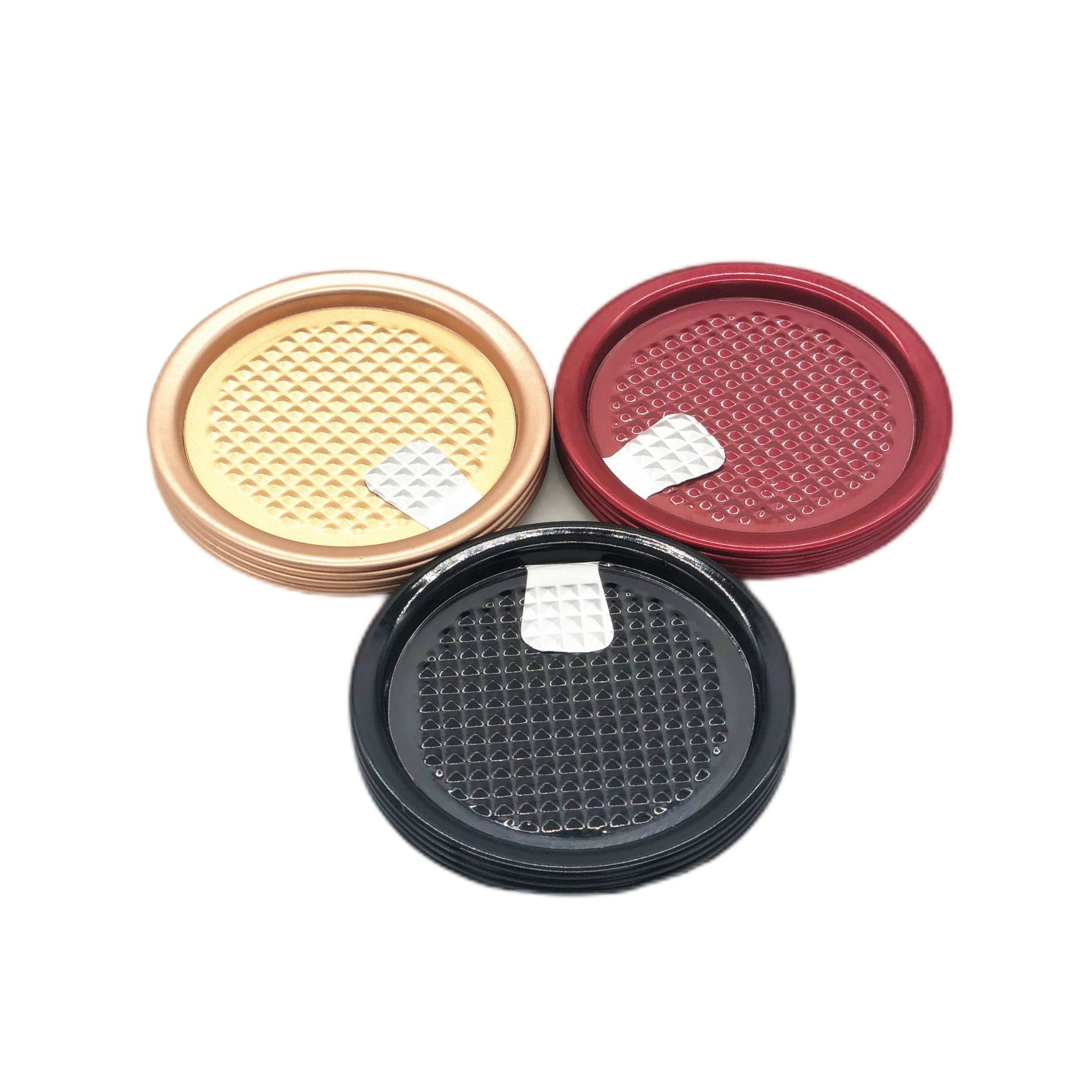 202 Diameter 52 mm food grade custom gold silver colored round peelable aluminum foil lid for canning
