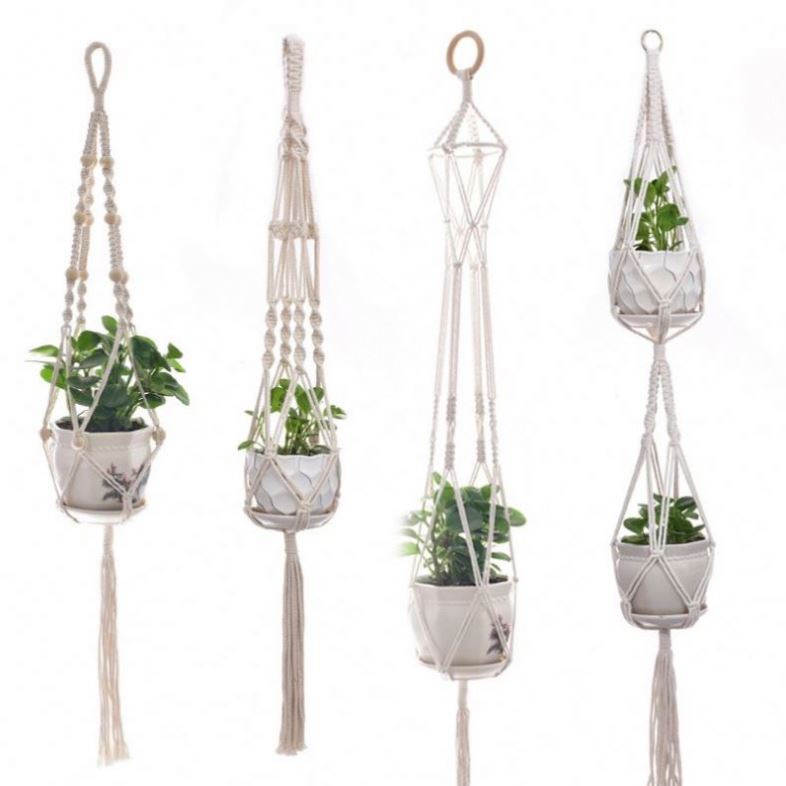 Multi Style Woven Hemp Rope Planter Hang Up Road Slide Plant Hanger Cotton String Hanging Basket Flower Pot