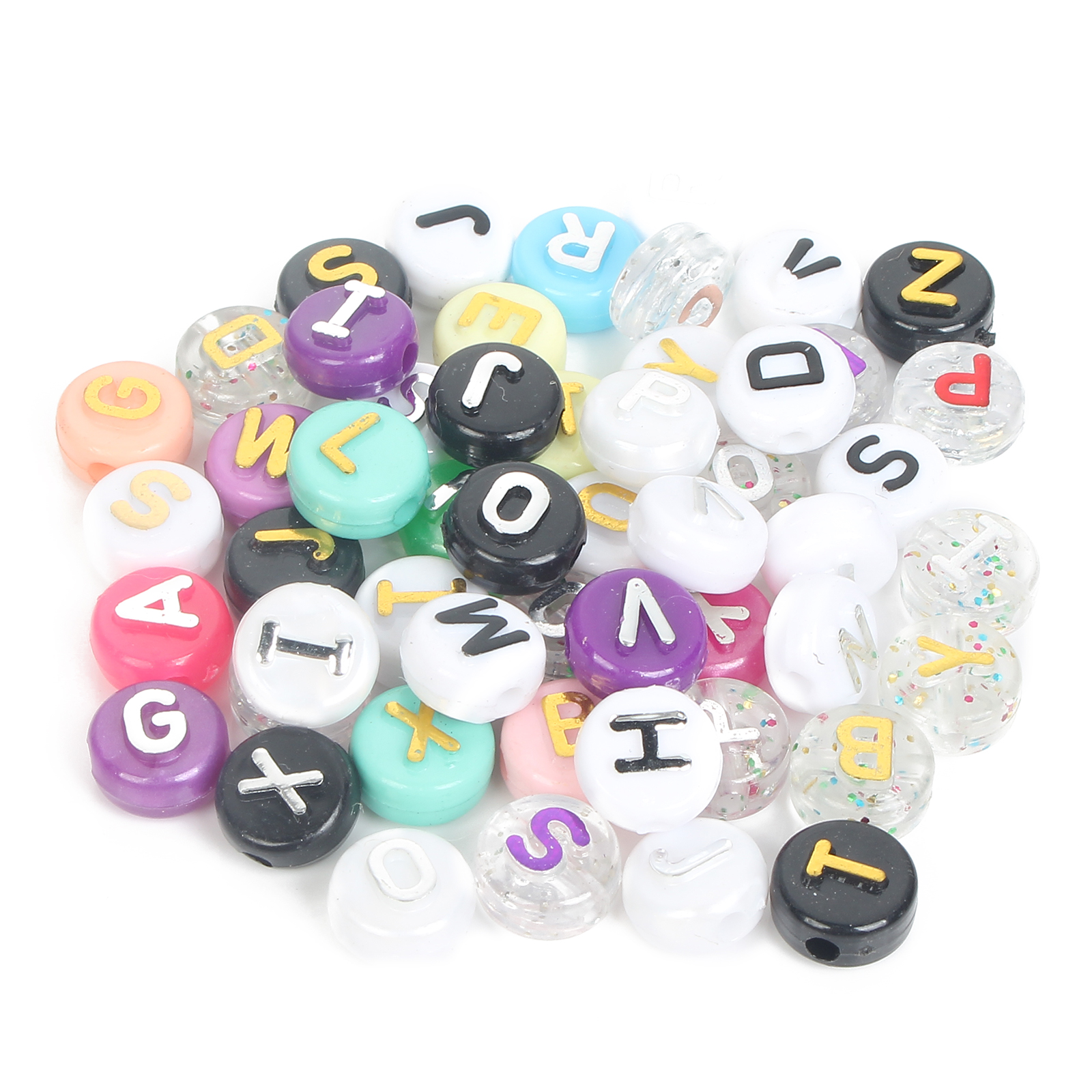 50Pcs/bag Colorful Letter Convex Flat Beads Acrylic Beads Round Loose Beads For Jewelry Making DIY Bracelets Handmade