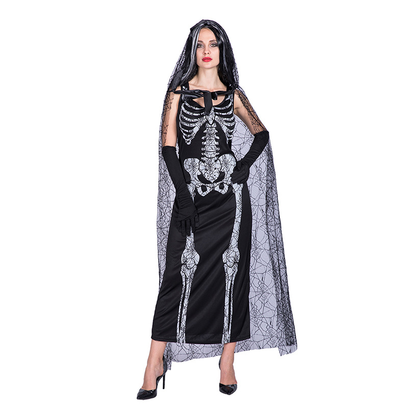 Halloween costume masquerade party Carnival role-playing costume women's black gauze skeleton ghost bride zombie suit