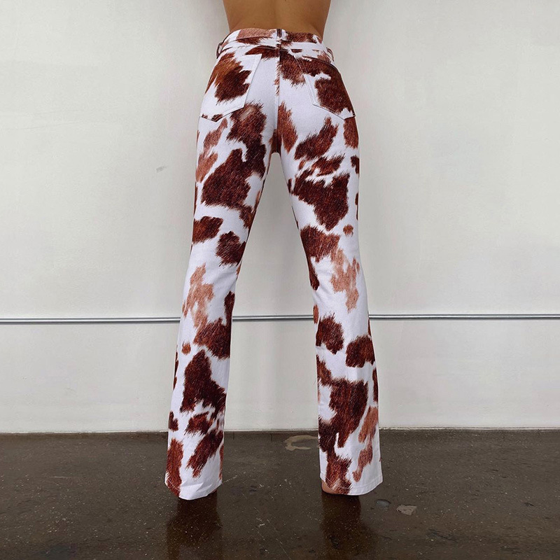 Women's Spring Pants & Trousers Print Flare Pants Chic High Waist Drape Trousers