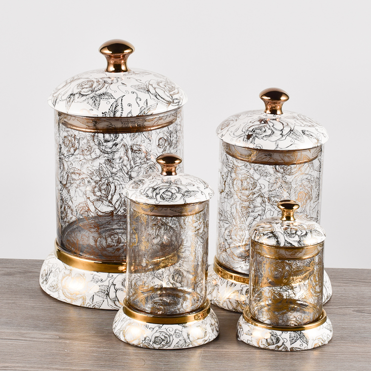 wholesale kitchen storage jar set glass canister with metal lid