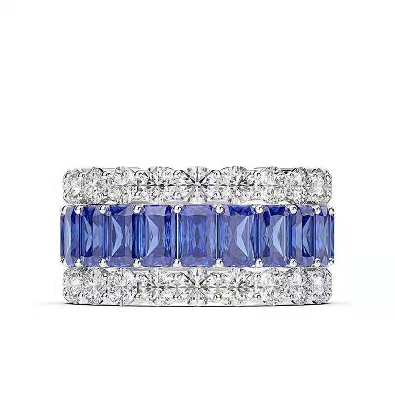 Shiny 3 Rows Cubic Zircons Rings Micro Pave Simple Multi Color Stone Ring Designs