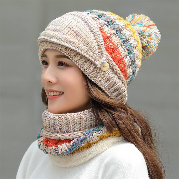 Beanie yiwu вязаная шапка женская вышивка зимние жаккардовые вязаные шарфы и шапки набор