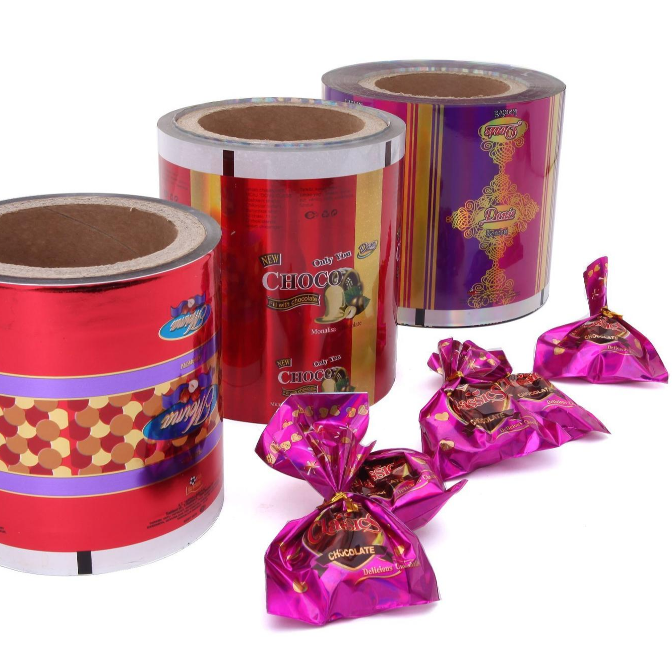 Holographic Rainbow Film Natural PVC Twist Pet Candy Metalized Film for Hard Toffee Candy