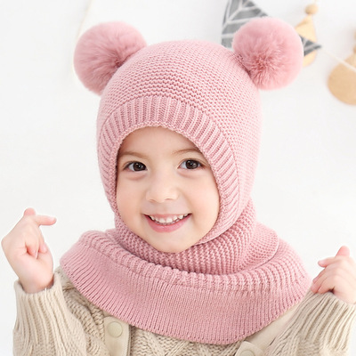 warm winter hat with the bulb children woolen knitted baby knits hats hat scraf set knit