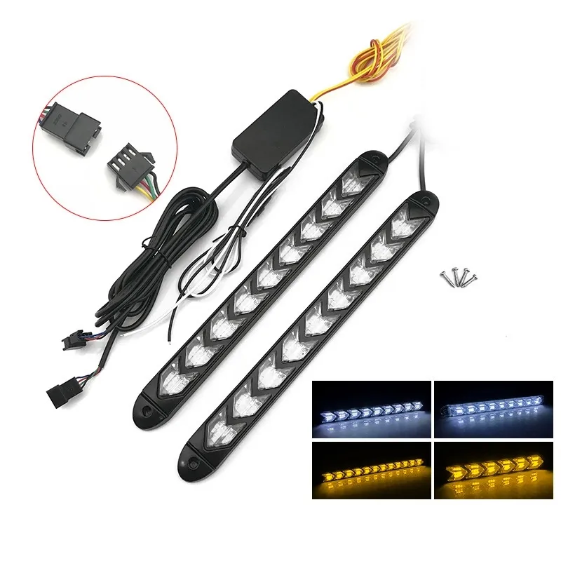2Pcs Set Sedan White Amber Car LED Flexible Headlight Strip Sequential Flowing Daytime Running LED DRL Lights For Auto
