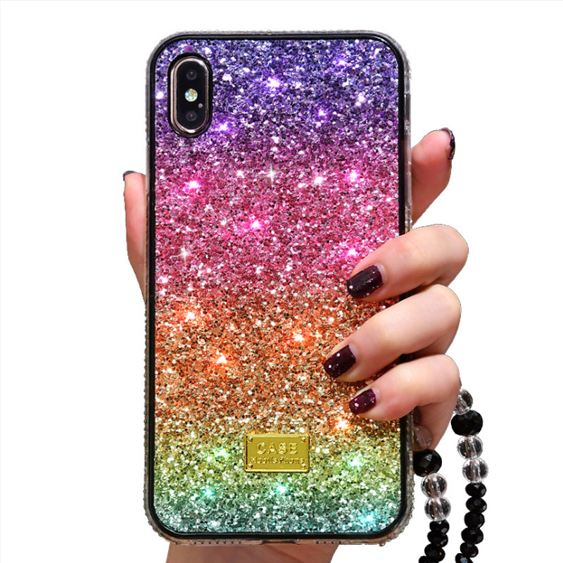 Ranibow Color Bling Powder Adhesive Phone Case Girl Style Shiny Phone Case