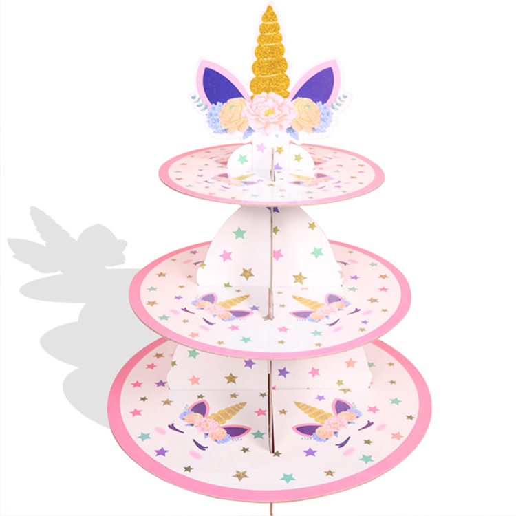 Baby shower поставки детской вечеринки в честь Дня Рождения украшения подставка для свадебного торта моноблок Единорог для вечеринки, цвет: розовый, 3 слоя бумаги подставка для свадебного торта