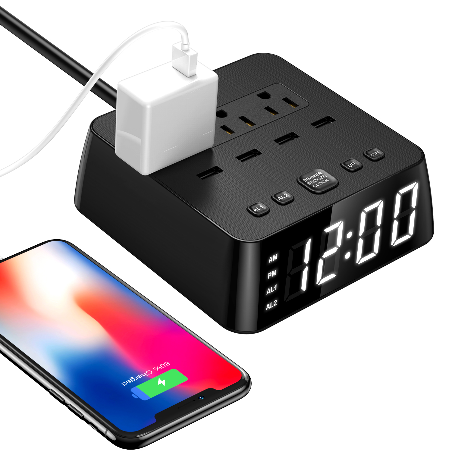 3 розетки переменного тока и 4 порта USB от перенапряжения переменного тока Usb прикроватный LED светодиодный Будильник док-станция для зарядки отель будильник зарядное устройство мощность газа