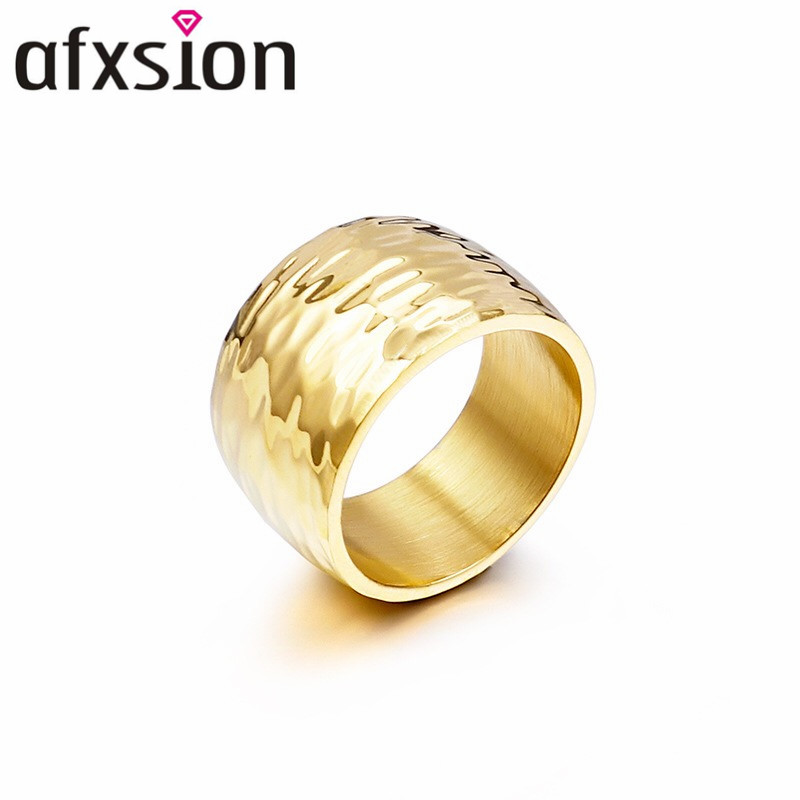 Afxsion европейской и американской моды ювелирные изделия Шарм молоток узор кольцо 18K Золотое кольцо из нержавеющей стали кольца из нержавеющей стали