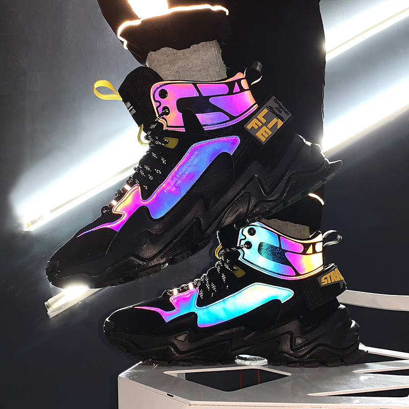 High Quality Leather Cool Street Reflective Stylish Mens Designer High Top Chunky Sneakers