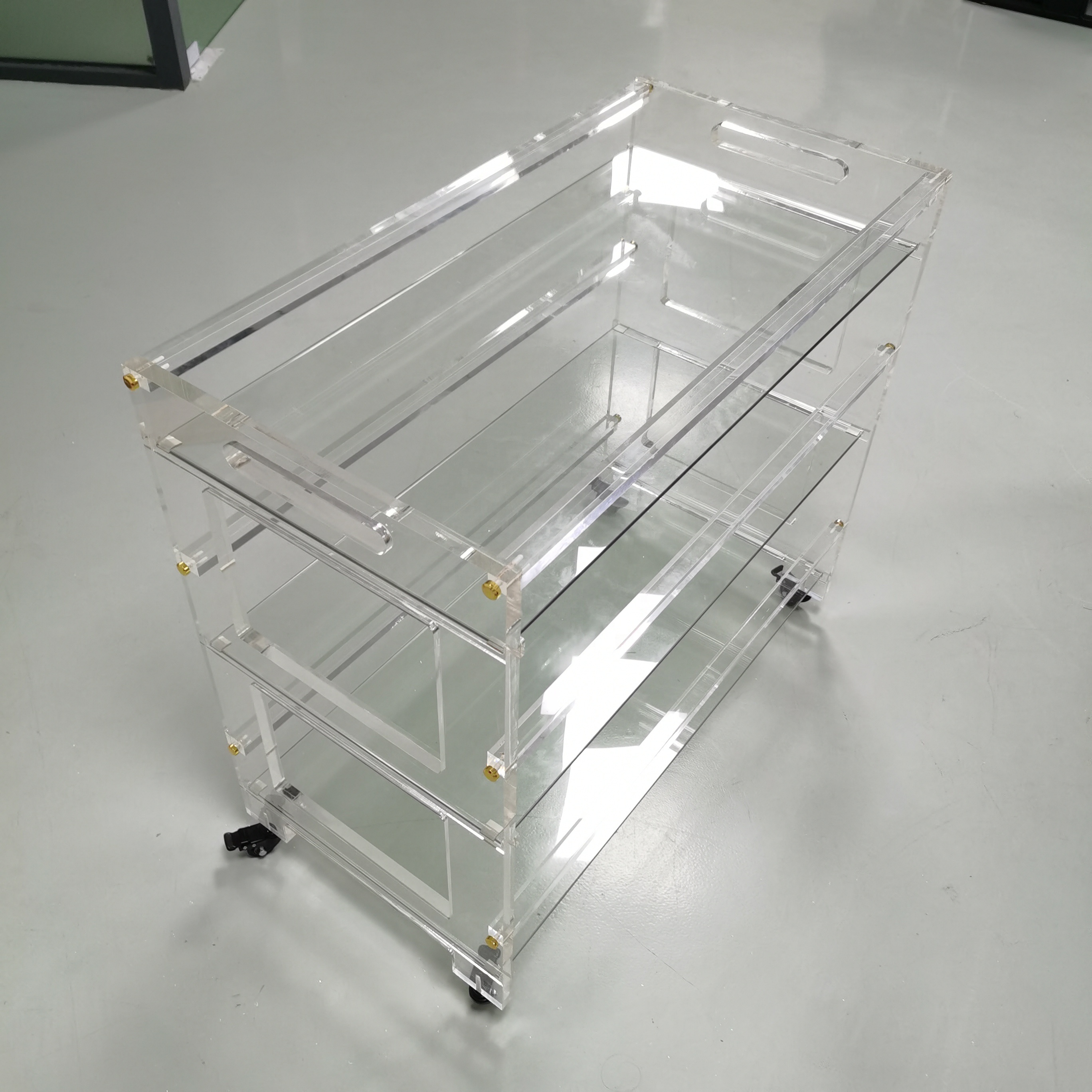 Пользовательская тележка lucite, прозрачная акриловая тележка, тележка 3 уровня, высокое качество