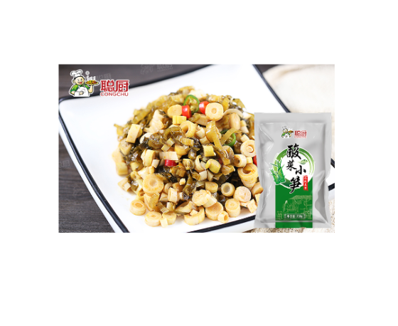 Вкусная мгновенная еда нежная бамбуковая съемка с маринованными листьями горчицы