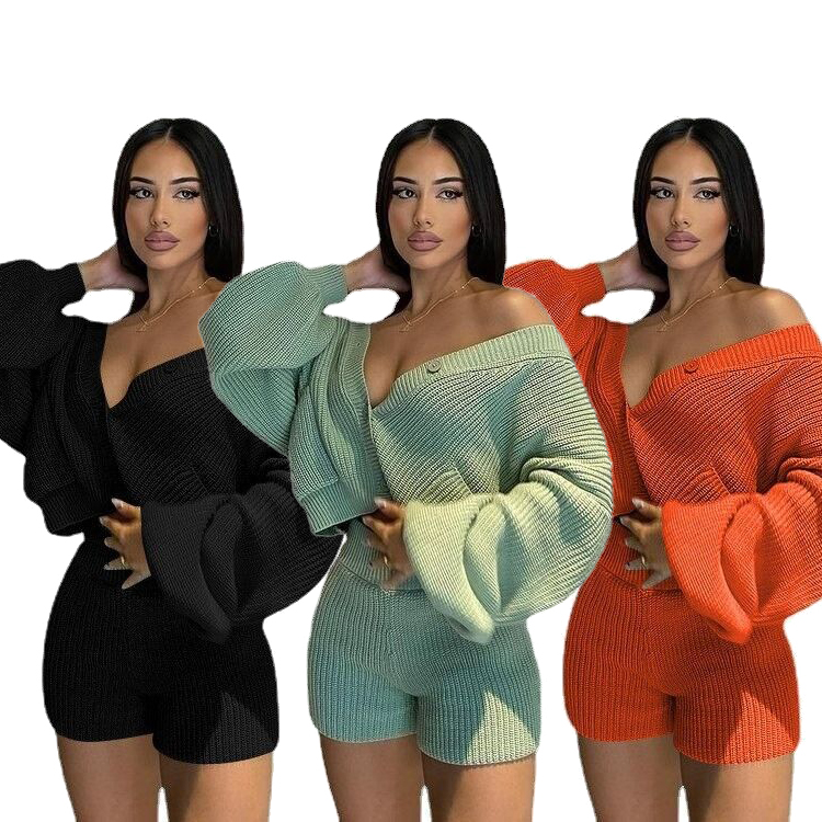 Fall casual knit sweater cardigan sweater women 2 piece set