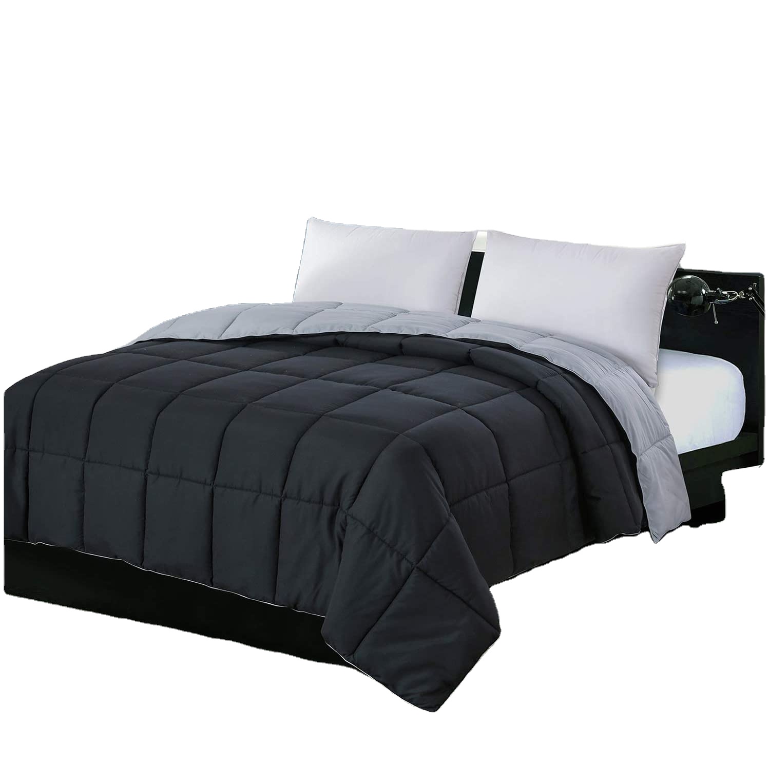 USAmerica Home Popular Reversible Quilted Grey/Black/Gray Cotton Cover Down Alternative All Season Quilt Comforter Set