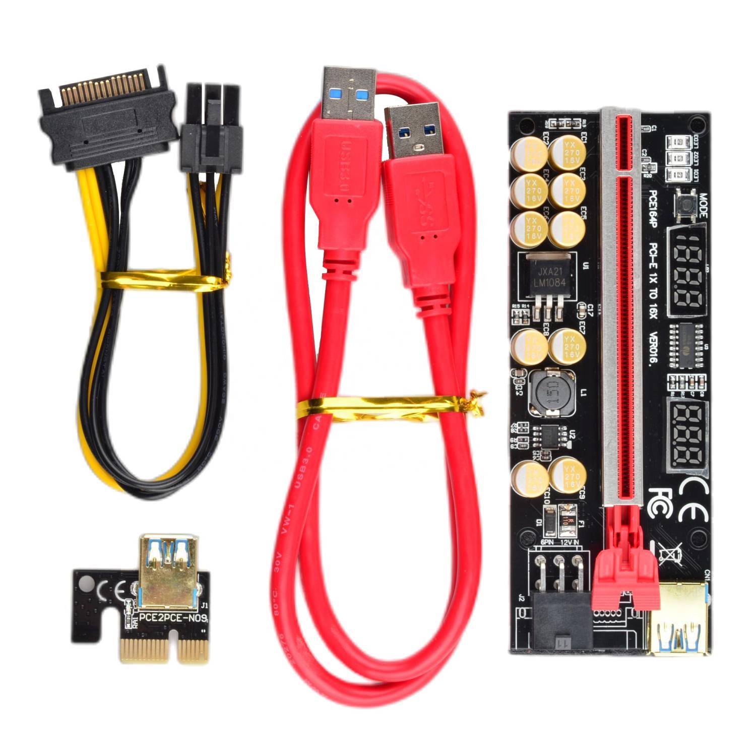 VER016 PCIE 1X to 16X GPU Ryser адаптер карты 10 золотых конденсаторов с индикатором напряжения температуры PCIE Райзер