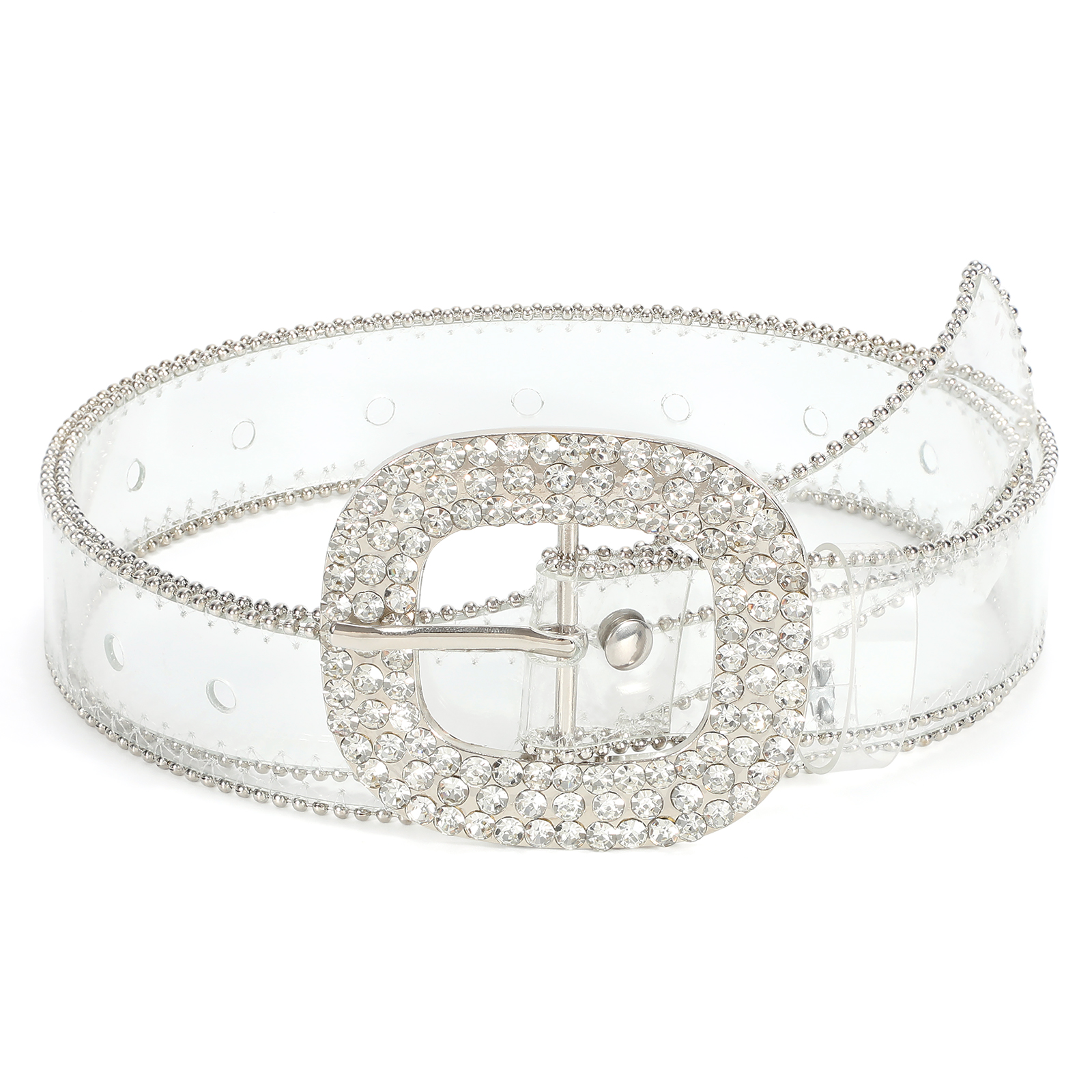 Pearl Rhinestone Pin Buckle Waist Belt Resin Plastic Pvc Clear Transparent Belts For Women