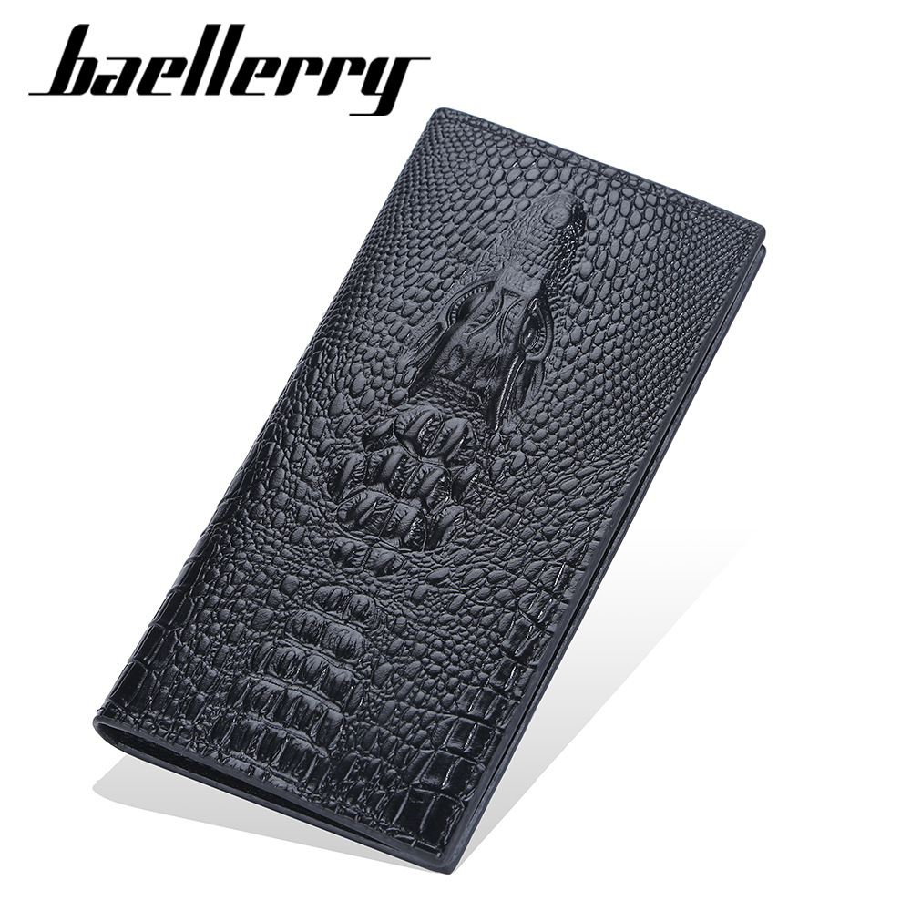 Мужской кошелек baellerry из искусственной кожи, черный тонкий бумажник двойного сложения с узором под крокодила, rfid, в минималистическом стиле