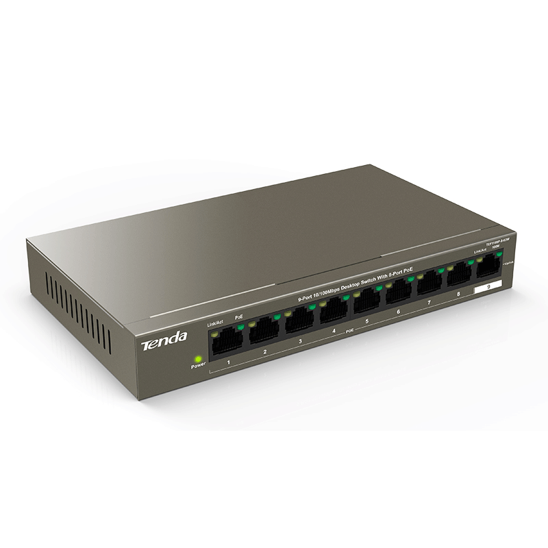 Tenda TEF1109P-8-63W 9 с одним портом, настольная 10/100 Мбит/с 802.3af/at PoE Fast Ethernet сетевой коммутатор 58W 250 м 6KV молниезащиты