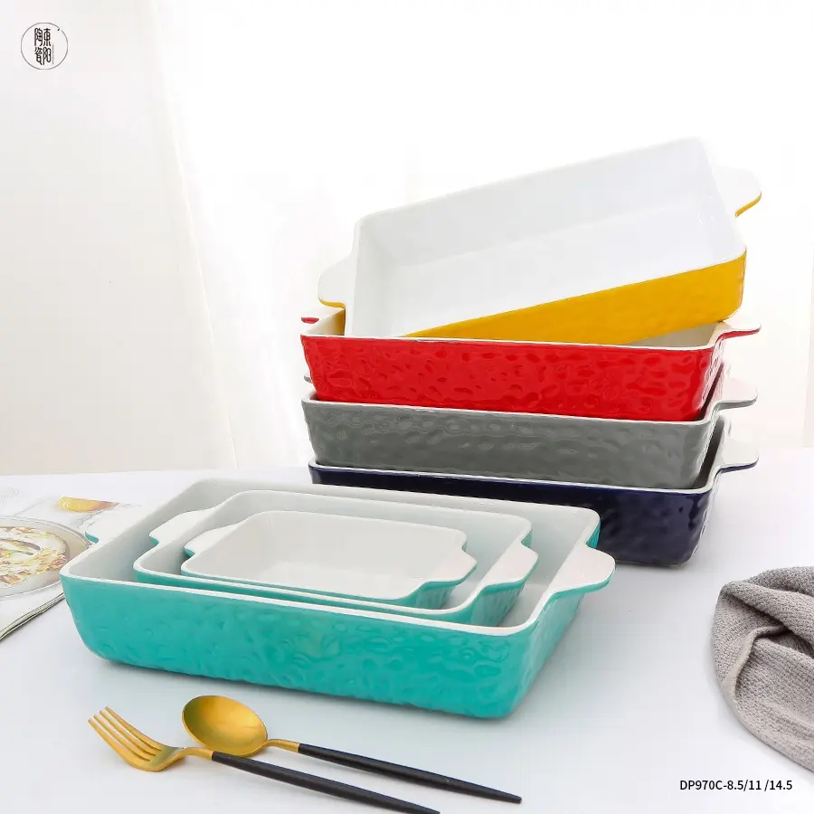Set of 3 Moderen Bakeware Set Lasagna Pans for Cooking Kitchen Ceramic Rectangular Casserole Baking Dish Tray