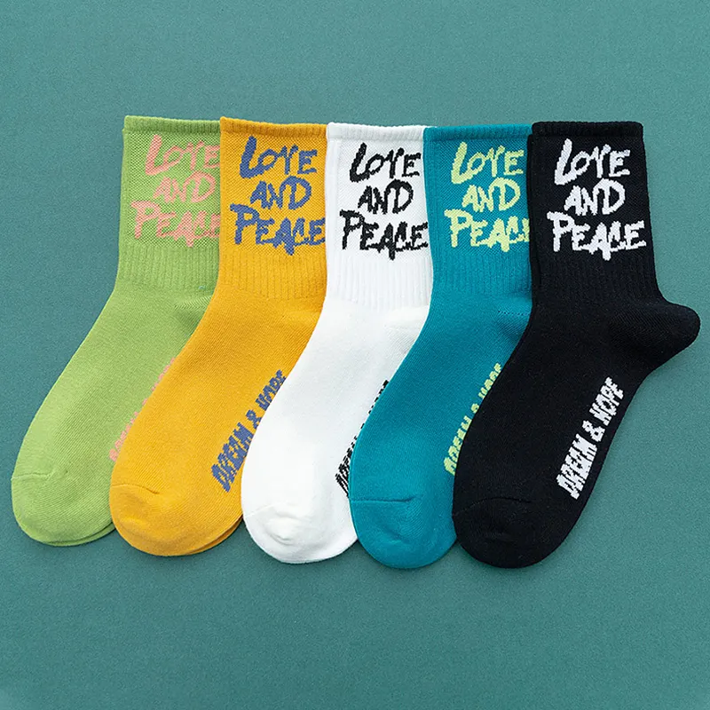 Personalised brand logo funny cute korean style print cotton crew soft designer sport socks women customize