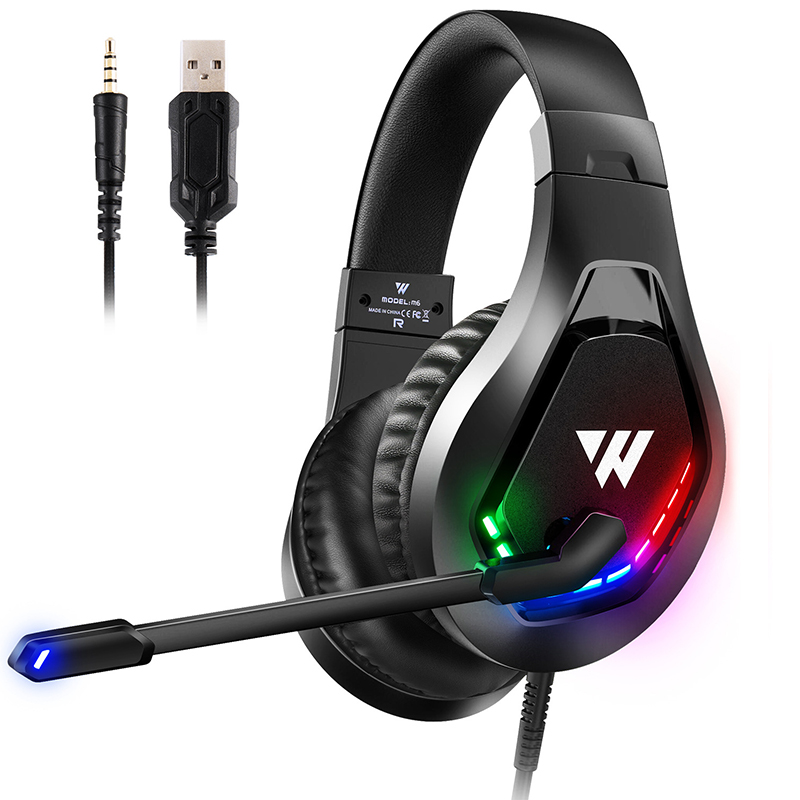 Top Selling 2021 High Quality Wired Headphones Noise Cancelling Gaming Headset OEM Mintory M6 Wholesale LED Display Earphone