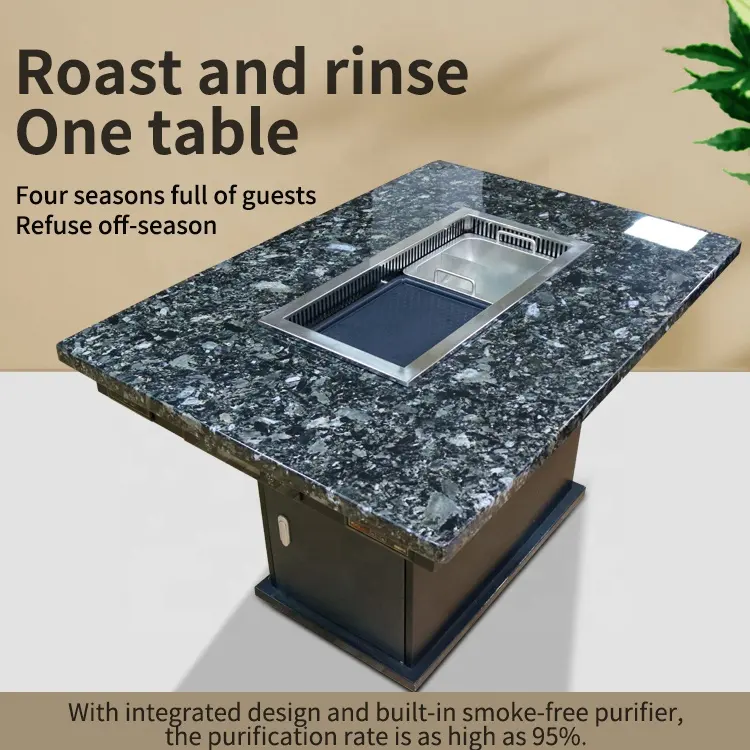Marble Table Yawei New Chinese Style One-piece Table 730 Barbecue Hot Pot Marble Table Smokeless Purification One-piece Table