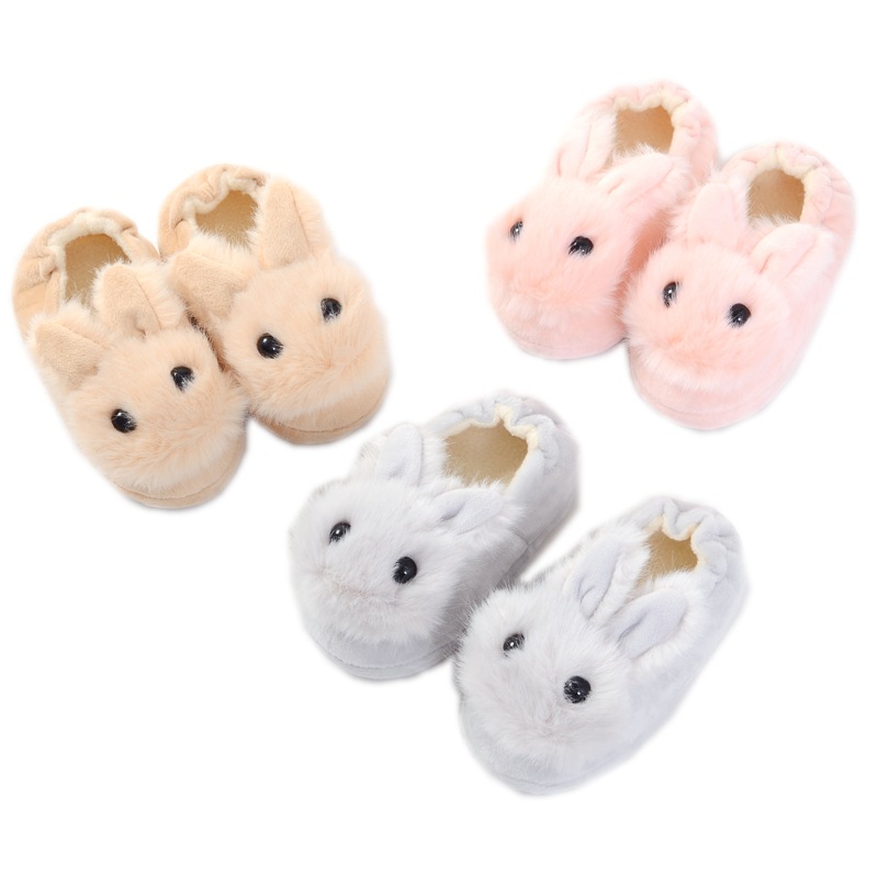Lovely Kids Fur Slides Autumn Winter Indoor Non-slip Cute Rabbit Cotton Home Slippers Baby Girls Boys Comfortable Warm Slippers