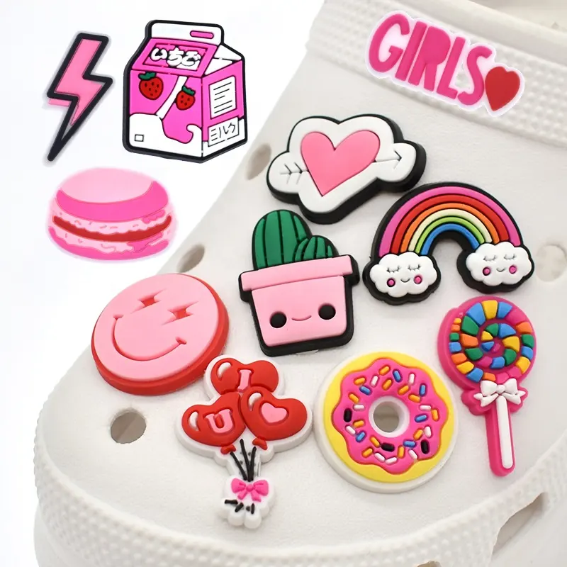 Wholesale pink girl croc charm PVC Clogs shoe decorations girl shoes charm for party gifts