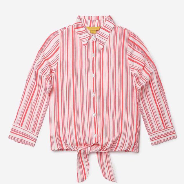 Kids Clothing Children Wholesale Customization ISO Certificate Striped Top with Front Tie-Up Girls Blouse Tops