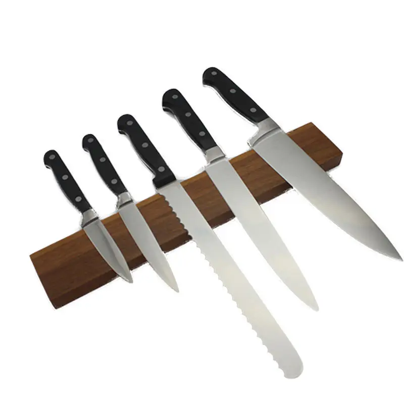 Hot Sell 11.75" Seamless Walnut Wood Magnetic Knife Holder for Kitchen