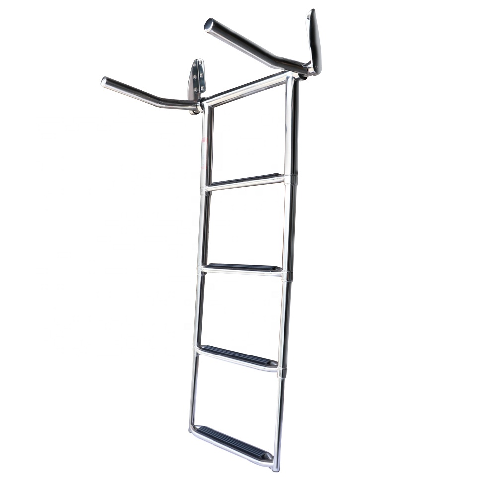 Adjustable Swim Boat Ladder Flip-Up Telescoping Ladder 4 Step Telescoping Handrail Ladder