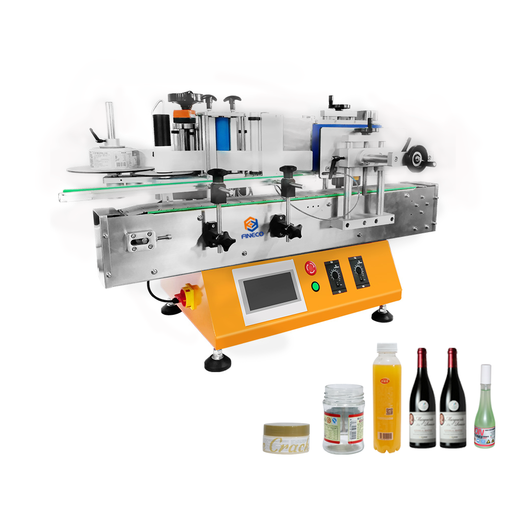 Fineco hot sales Desktop Automatic Water Drinks Glass Round Bottle Label Applicator Sticker Labeling Machine