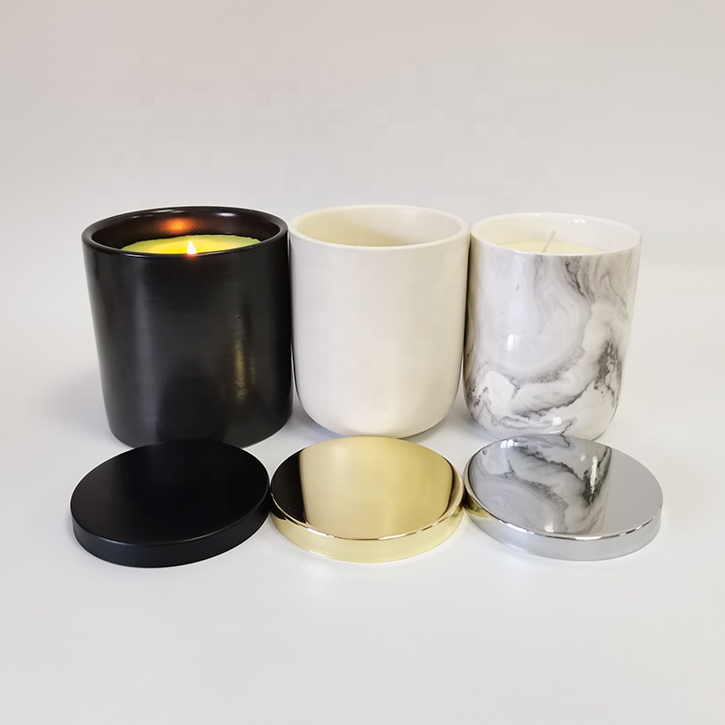 16oz 450ml Large Capacity Container Candle Holders Black Empty Ceramic Candle Jar With Metal Matte Lid For Candles
