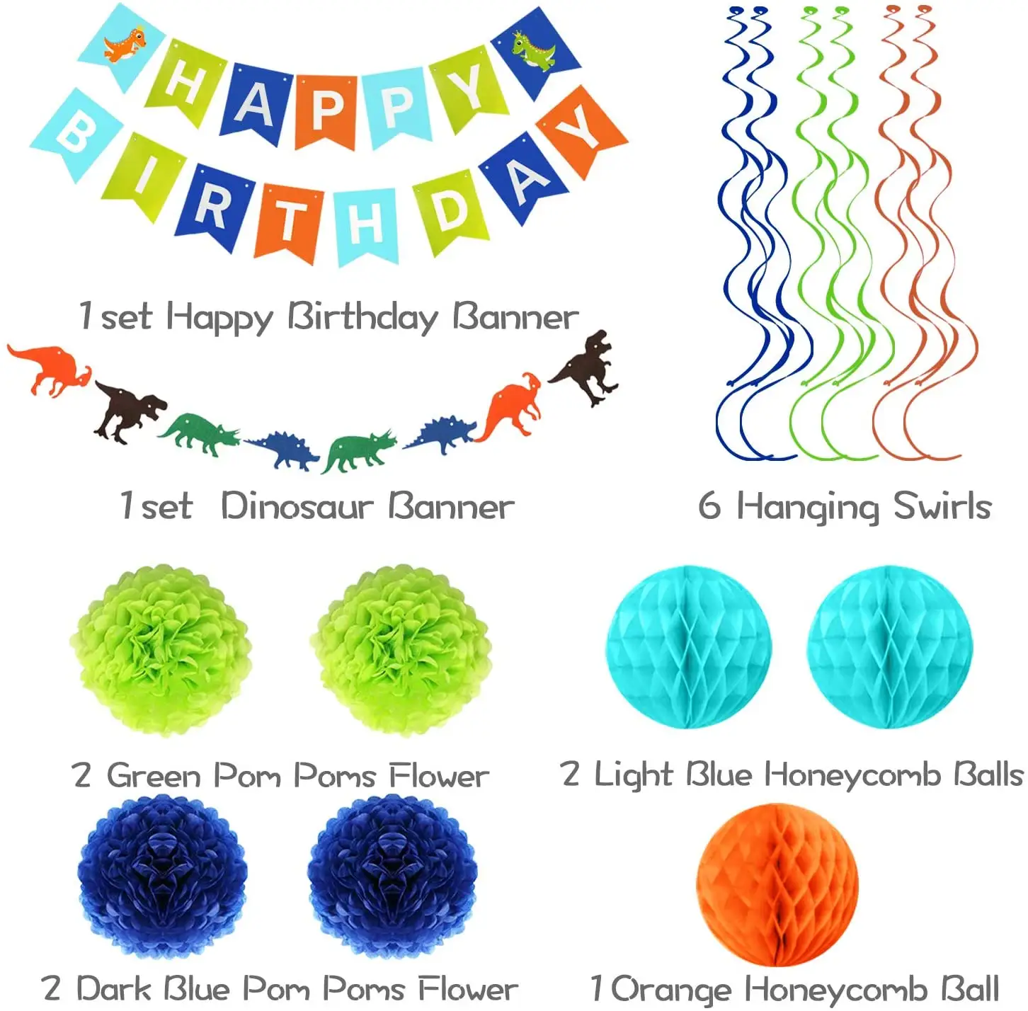 Dinosaur Birthday Party Supplies Happy Birthday Banner Hanging Swirls Wild Dinosaur Party Favors Kit