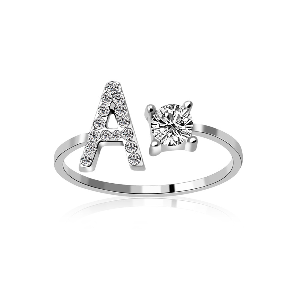 Simple Jewelry Adjustable Initial Rings With Letters Ring Cubic Zirconia Custom Letter Rings